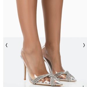 Loxi Wide Fit Silver Metallic Diamante Detail Court Perspex Pointed Heels